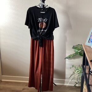 Black Graphic Tee and Rust Pants Set